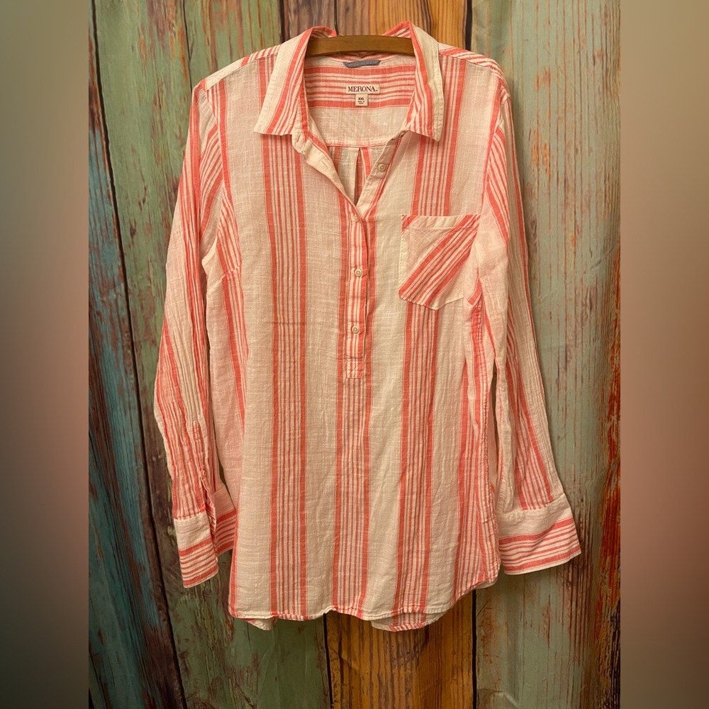 Merona LTall Women’s Cotton Gauze l/s Striped Shirt